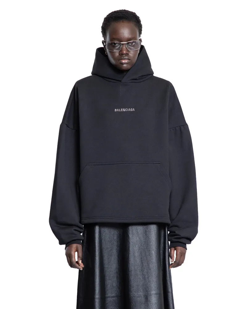 Balenciaga Back Strass Cropped Hoodie Black