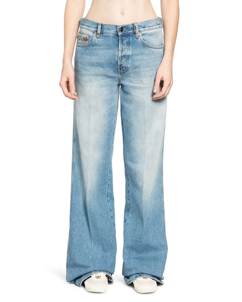 Gucci Bleached Denim Flared Jeans Blue