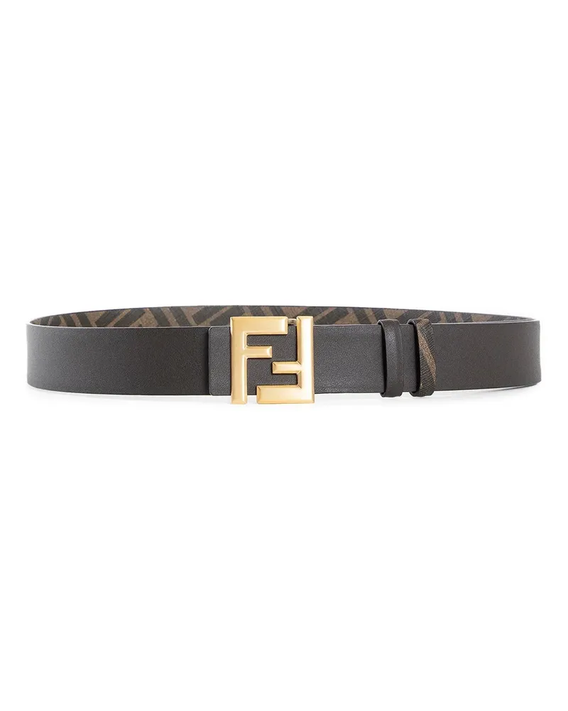 Fendi Leather and FF Canvas Reversible Belt Brown