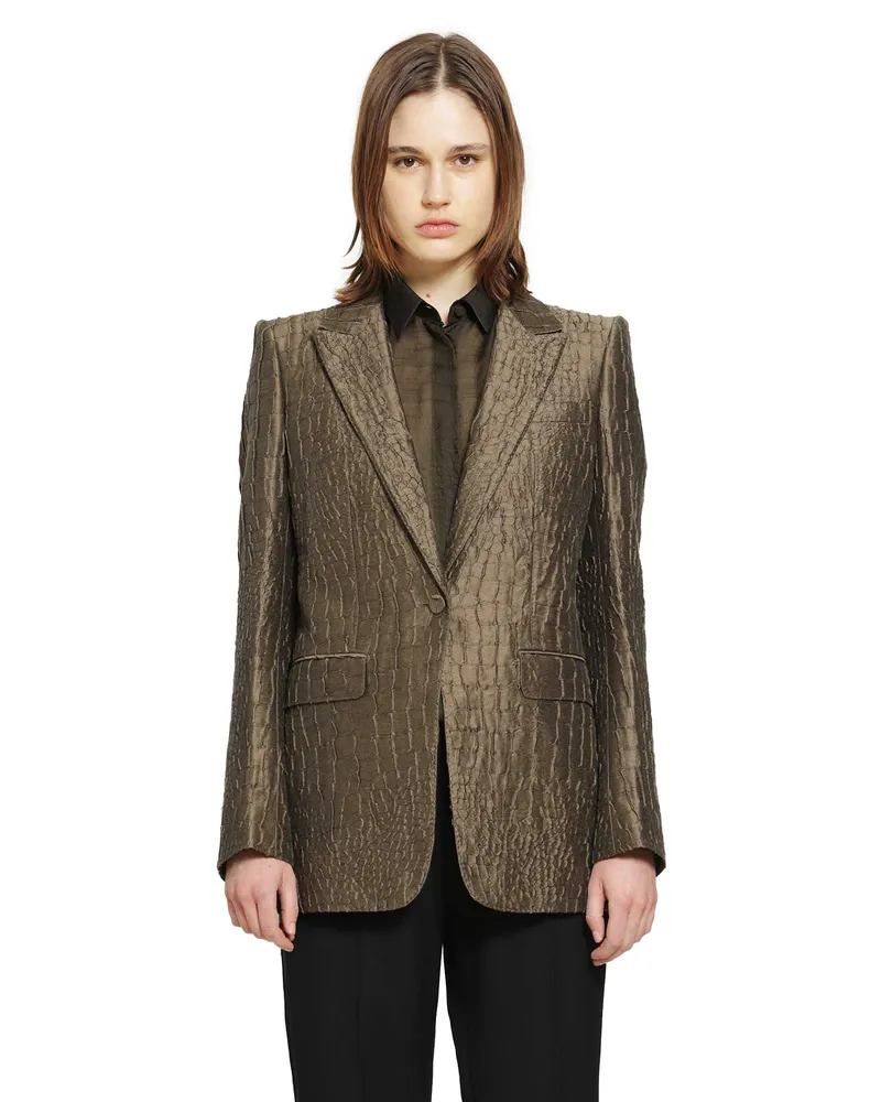 Tom Ford Crock Jacquard Satin Blazer Brown