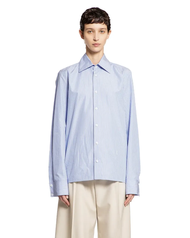 Saint Laurent Shirt in Striped Cotton Poplin Blue