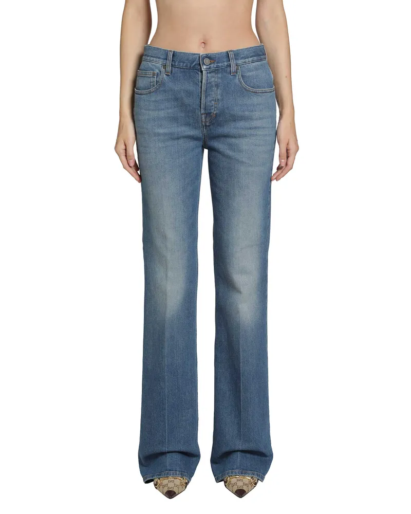 Gucci Flared Stretch Cotton Denim Jeans Blue