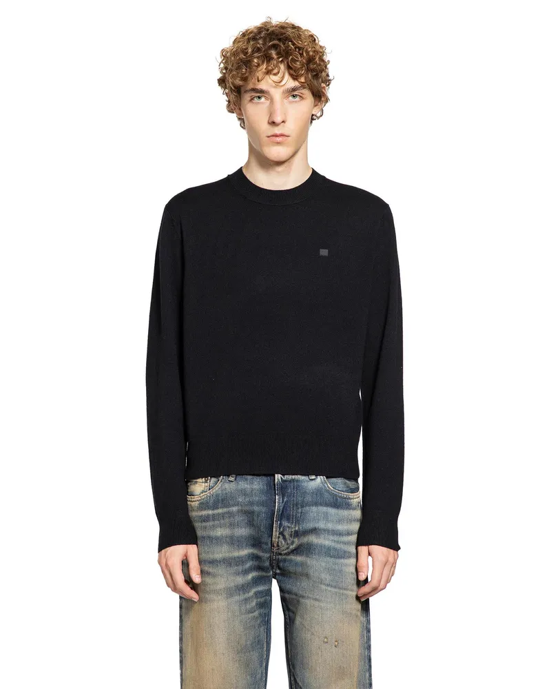 Acne Studios Wool Yak Face Logo Sweater Black