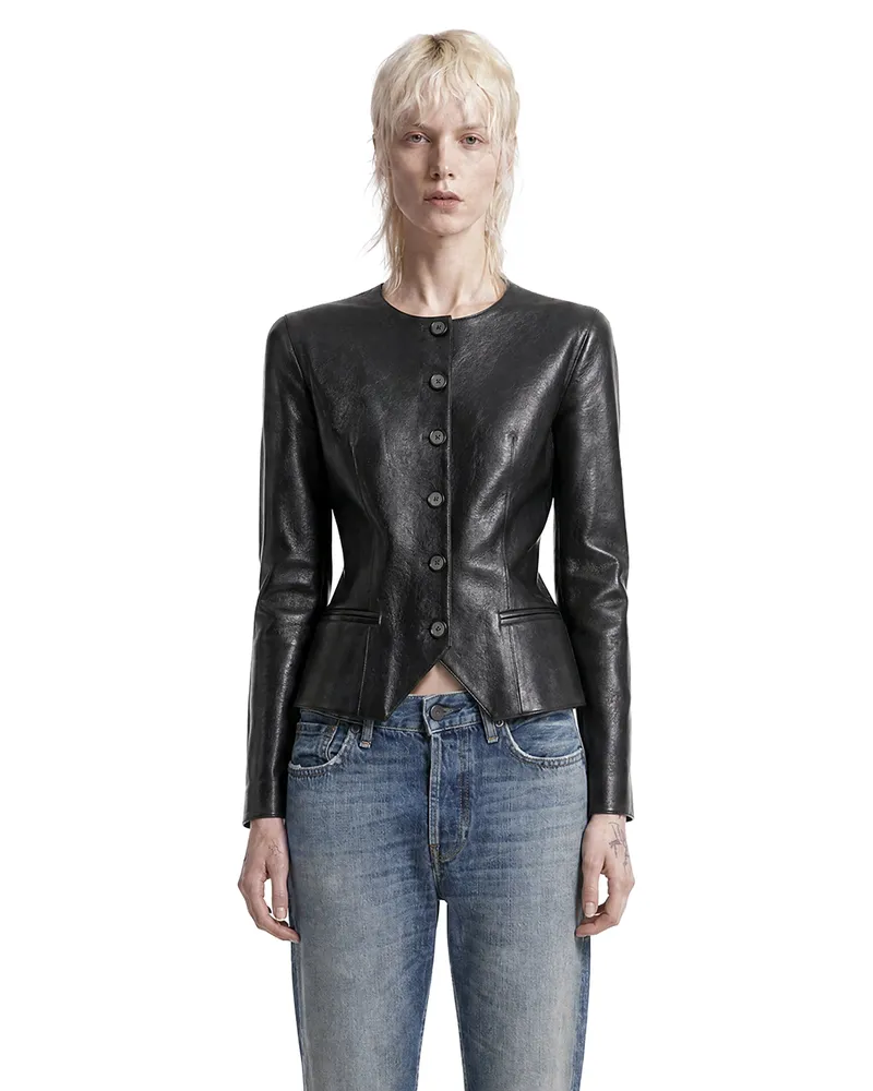 Magda Butrym Fitted Leather Blazer Black
