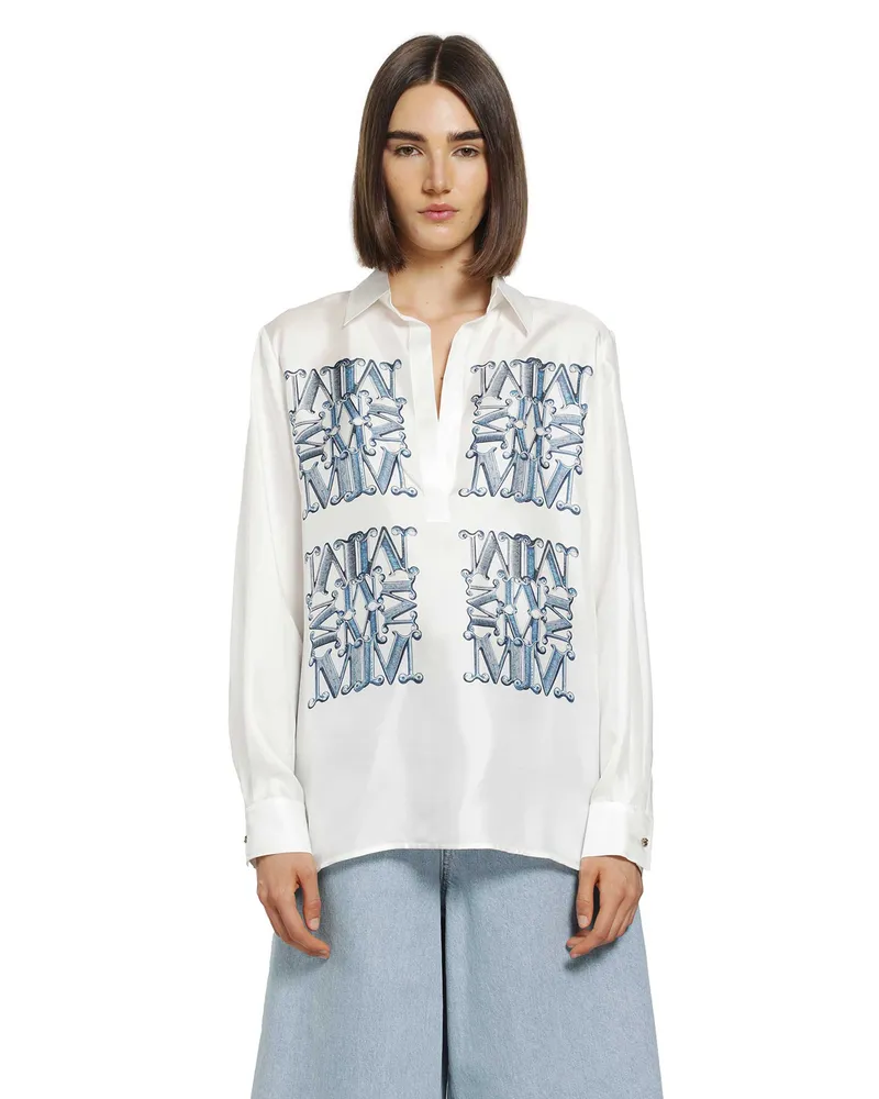 Max Mara Printed Silk Shirt White