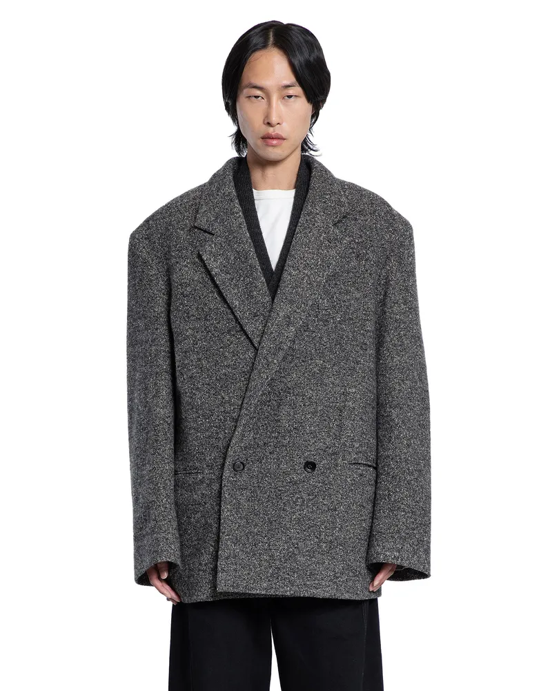 Christophe Lemaire Short Double-Breasted Coat Grey