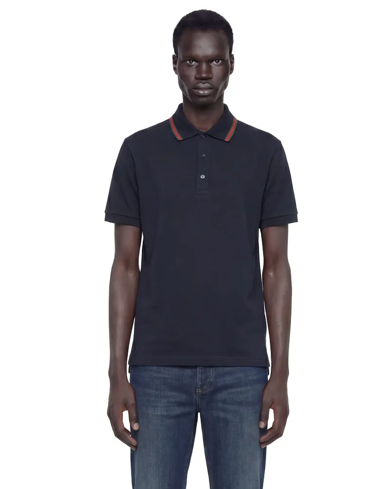 Gucci Cotton Jersey Piqué Polo Shirt Blue