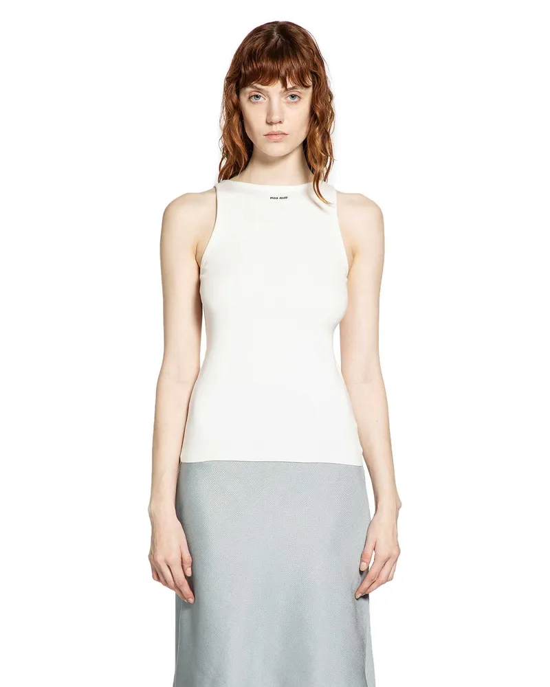 Miu Miu Cotton Knit Tank Top White