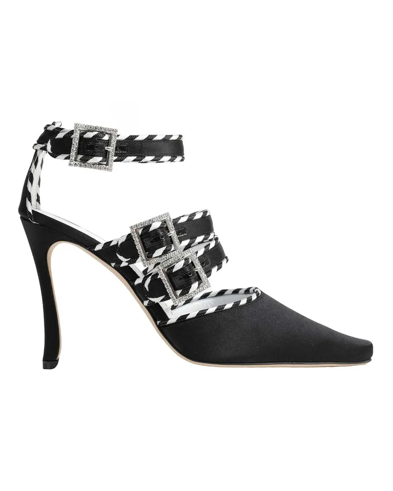 Manolo Blahnik Sumba 105 Satin Ankle Strap Pumps Black