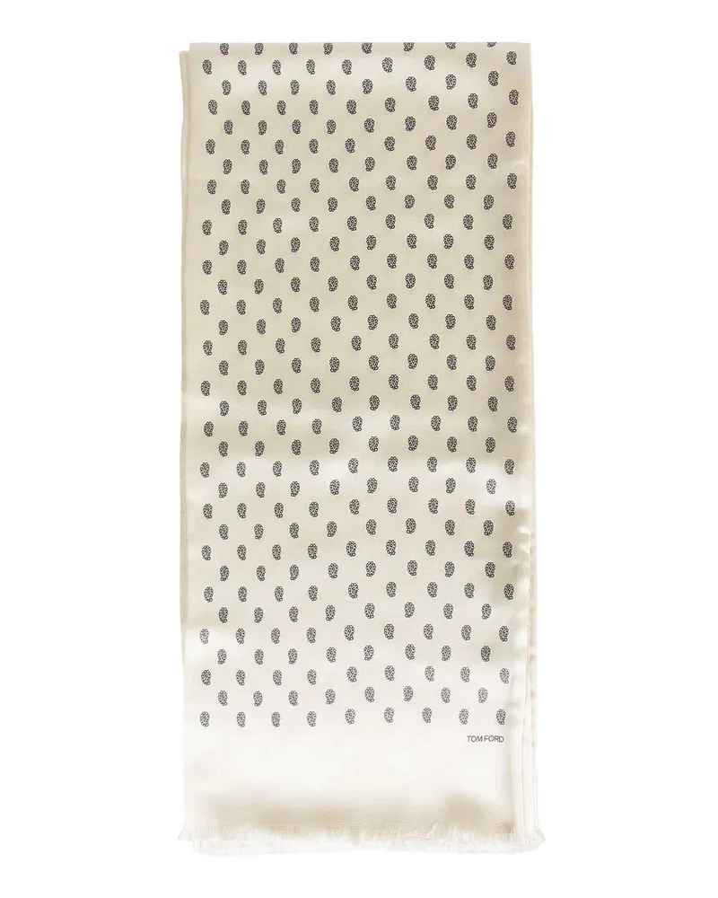Tom Ford Paisley Print Silk Scarf Beige