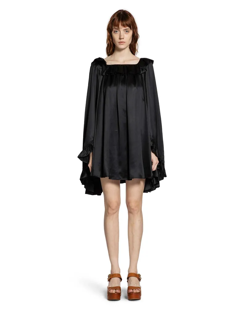Chloé Pleated Mini Dress in Silk Satin Black