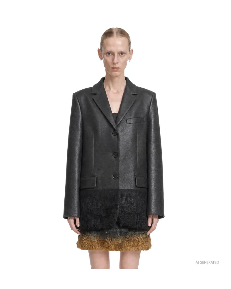 Miu Miu Double Wool and Shearling Blazer Black