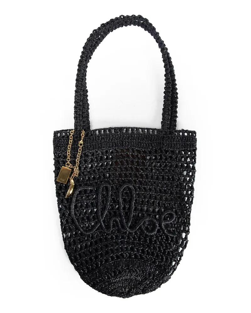 Chloé Small Summer Banana Tote Bag in Raffia Black