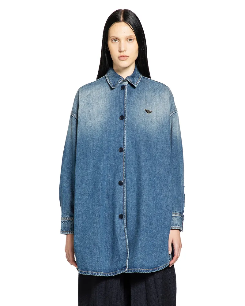 Prada Oversized Denim Shirt Blue