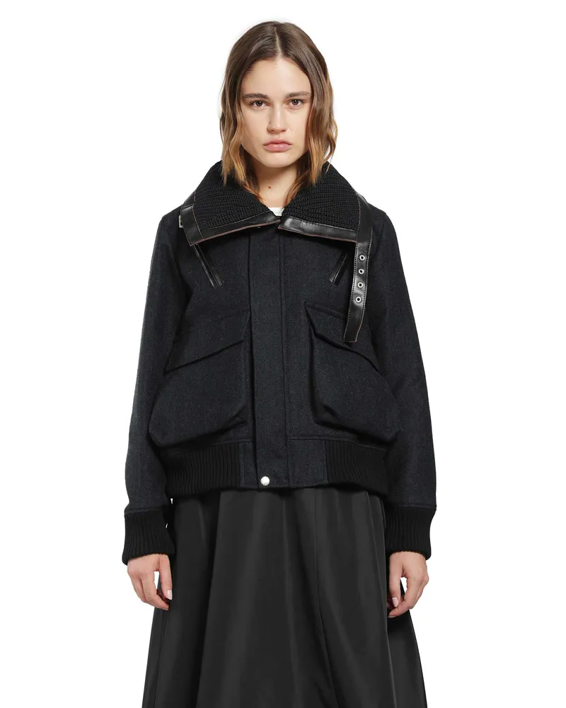 Sacai Double-Faced Herringbone Puffer Blouson Black