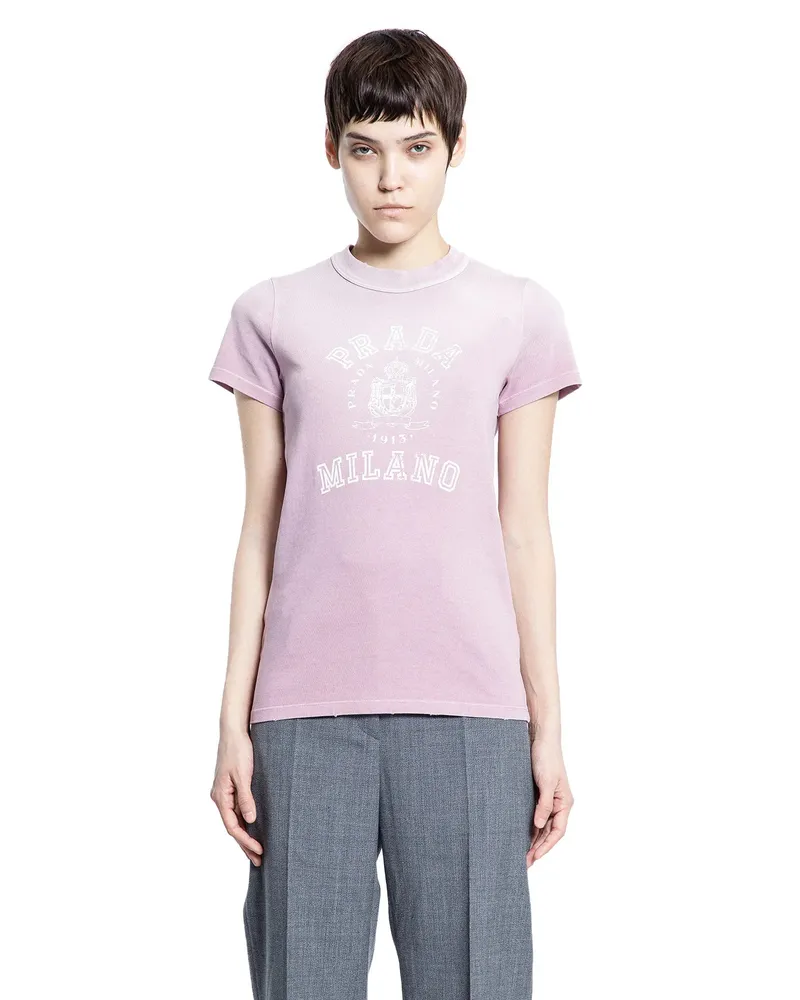 Prada College Logo T-Shirt Pink