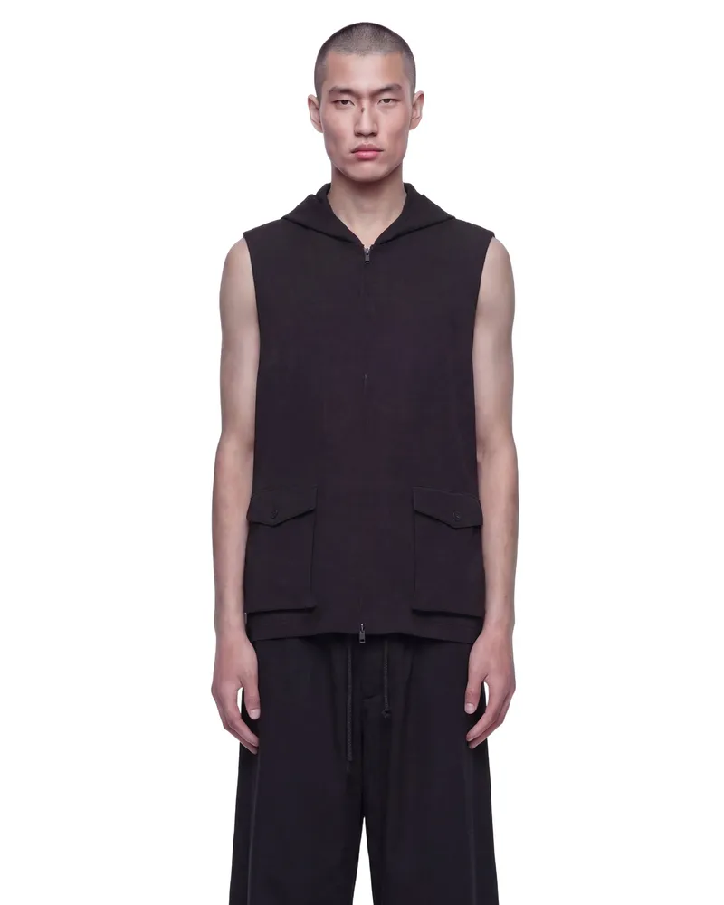 Yohji Yamamoto Hood Zip Vest Black