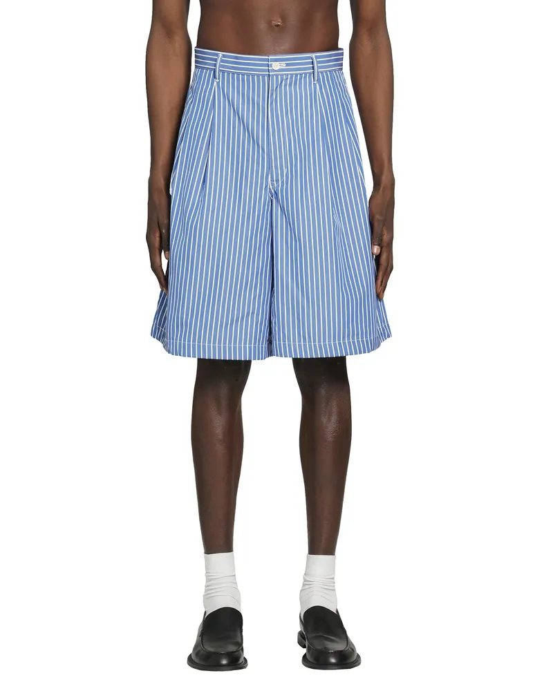 Comme des Garçons Pleated Pinstriped Shorts Blue