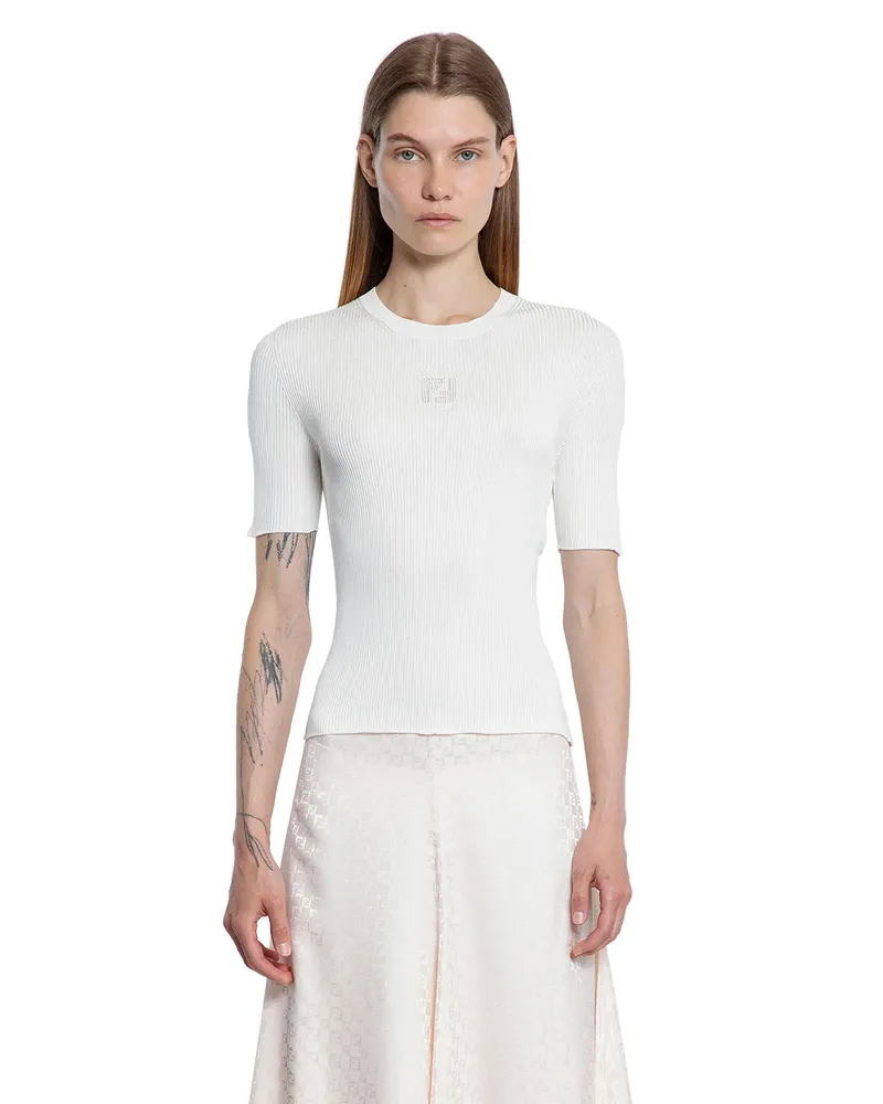 Fendi Stamp 1925 Short Sleeve Sweater White