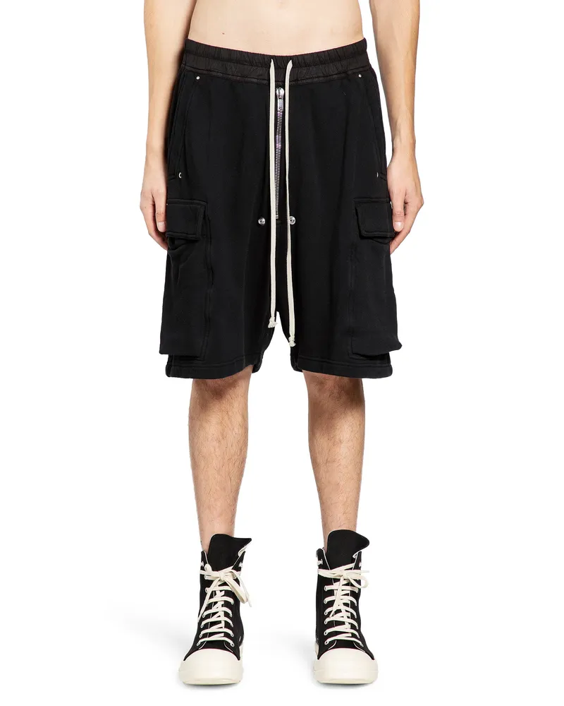 DRKSHDW by Rick Owens Knee-Length Cotton Cargo Shorts Black
