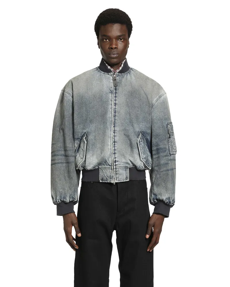 Balenciaga Standard Denim Bomber Jacket Blue
