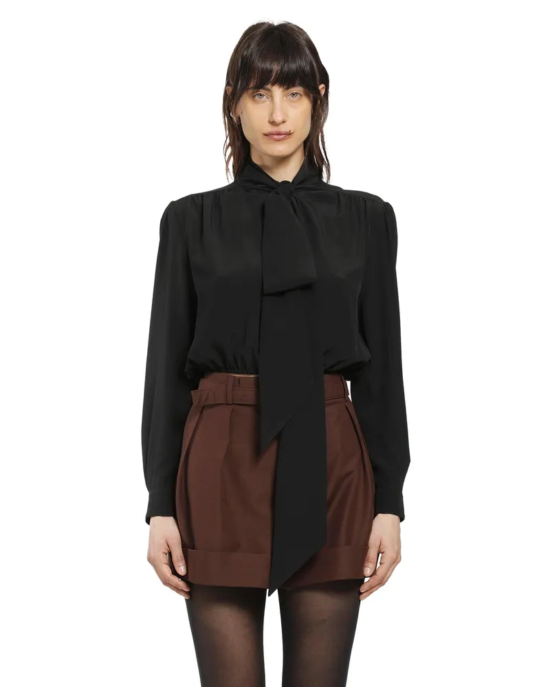 Saint Laurent Lavallière Blouse in Silk Black