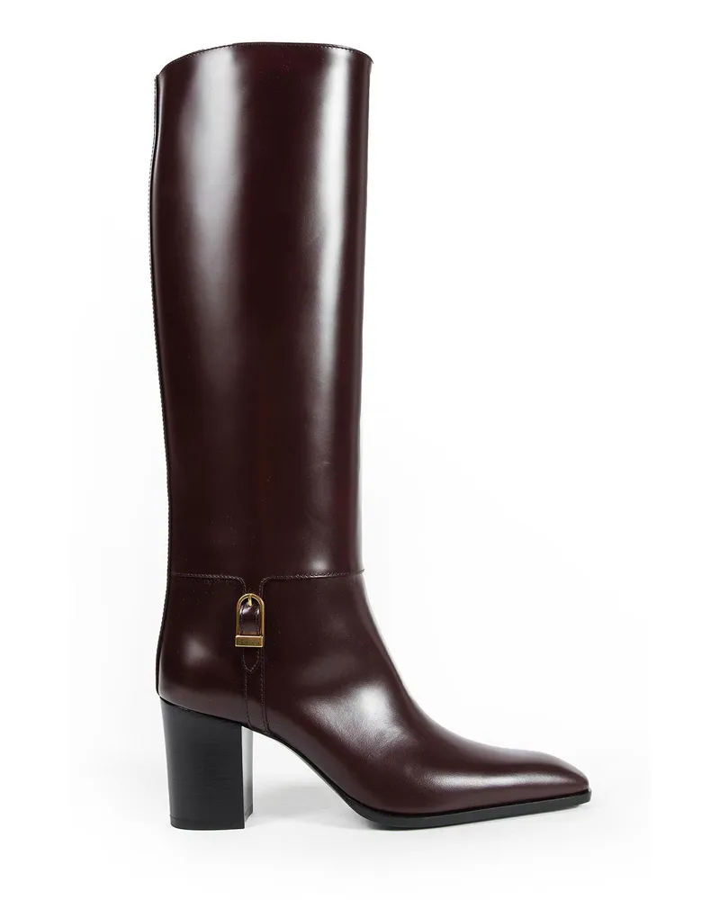 Saint Laurent Julia Boots in Leather Red