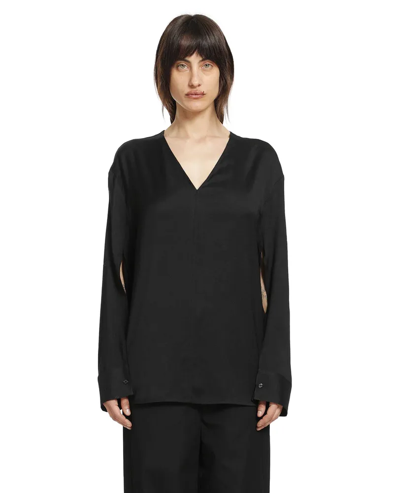 Totême V-Neck Tweed Blouse Black