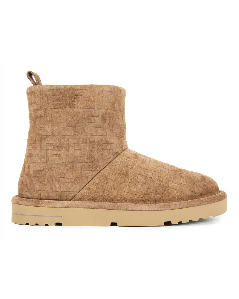 Fendi FF Suede Ankle Boots Brown