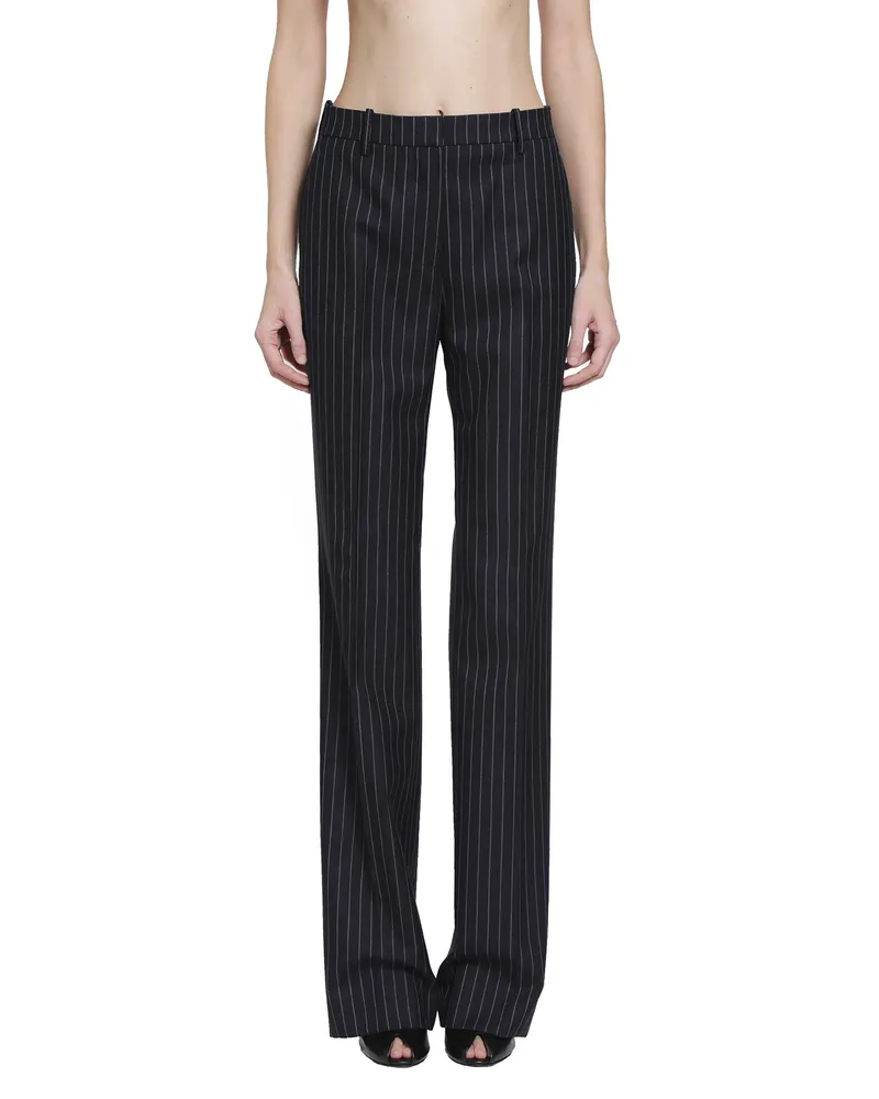 Tom Ford Corded Chalk Stripe Wool Trousers Blue