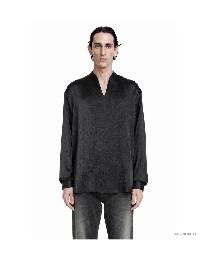 Giorgio Armani Hammered Silk Satin Shirt Black