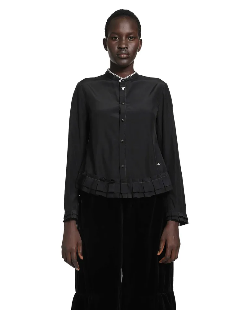 Renli Su Silk and Cotton Fitted Blouse Black