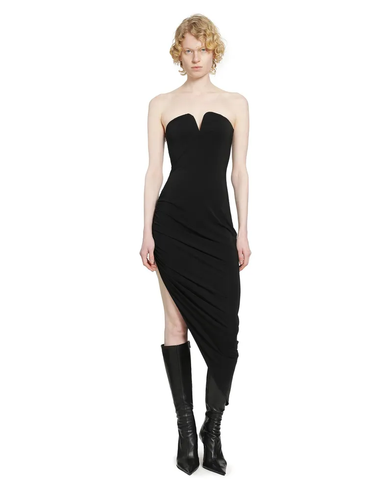 Nensi Dojaka Ivy Side Ruched Asymmetric Dress Black