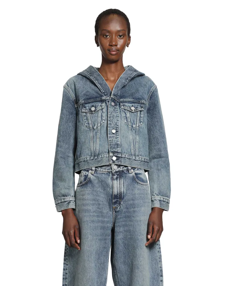 Alaïa Hooded Denim Jacket Blue