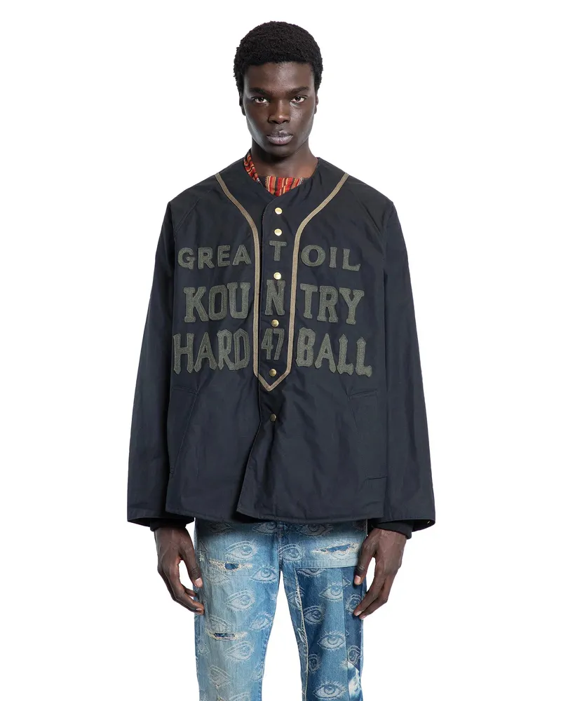 KAPITAL Blouson da baseball in cotone cerato a olio Black