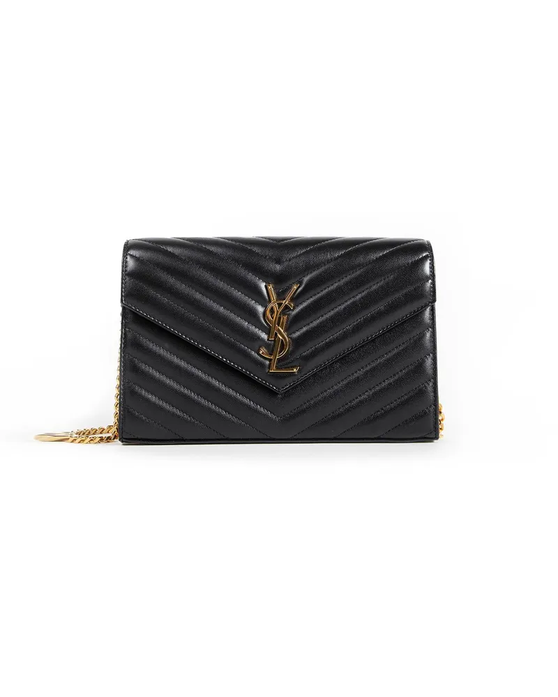 Saint Laurent Cassandre Matelassé Chain Wallet Black
