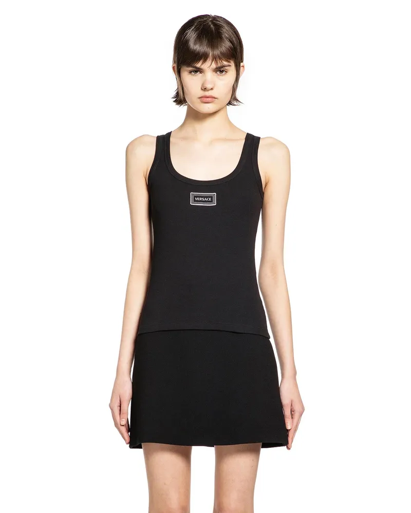 Versace Ribbed Stretch Cotton Tank Top Black