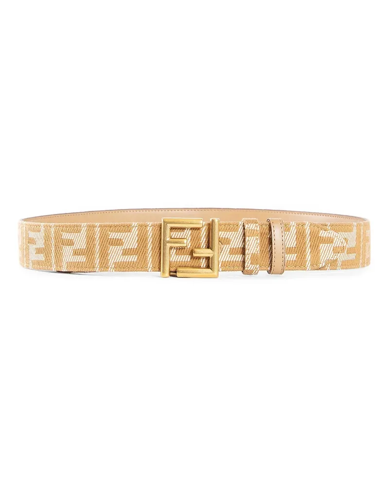 Fendi Cintura reversibile in pelle e jacquard FF Beige