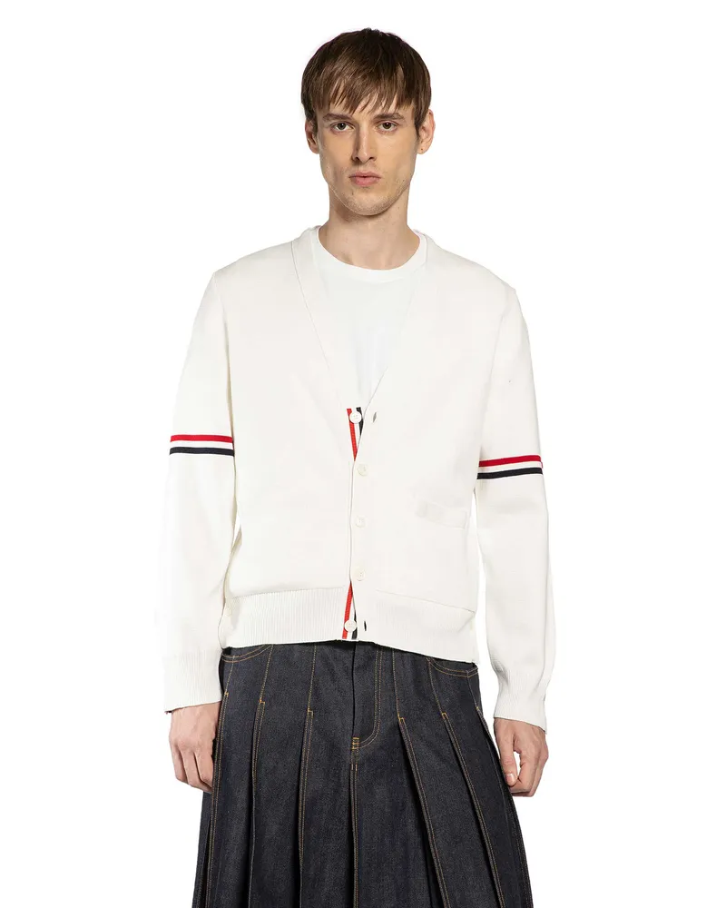 Thom Browne RWB Milano Stitch Cardigan White