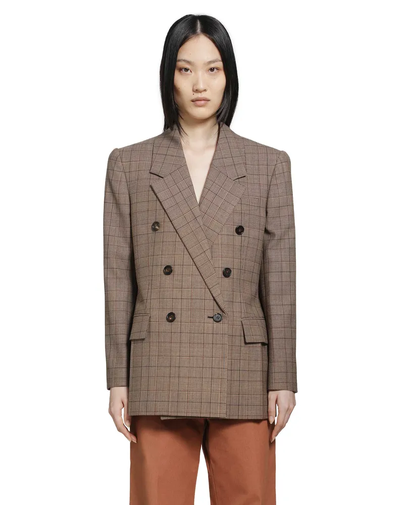 Chloé Checked Wool Blazer Brown