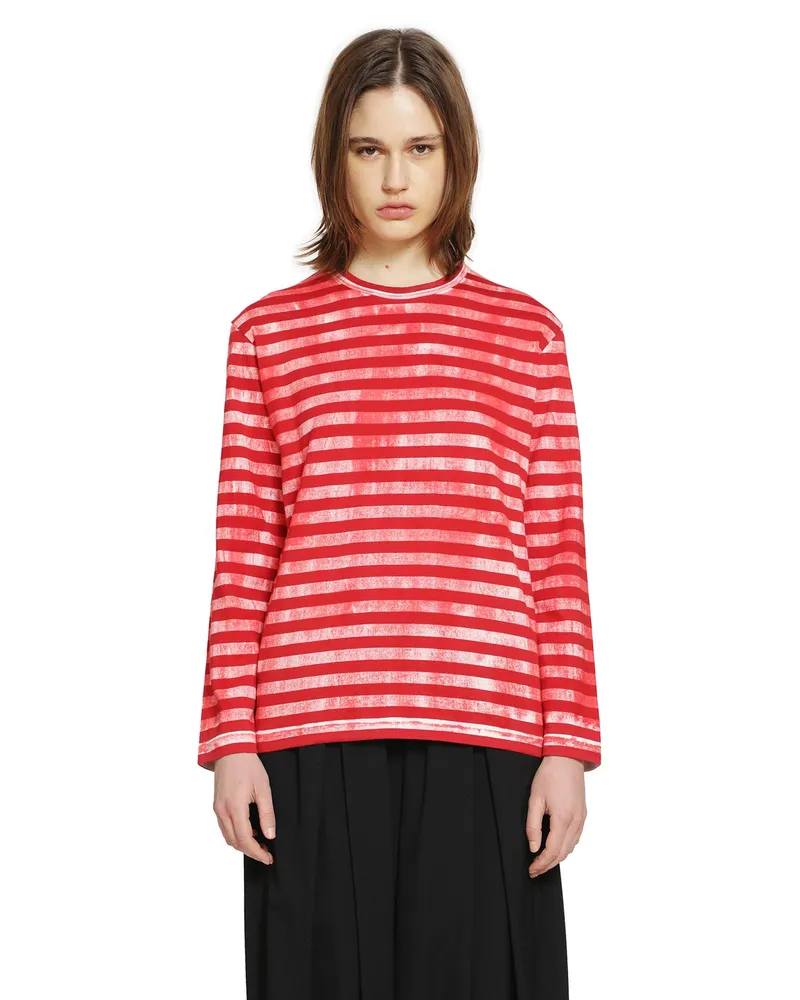 Comme des Garçons Striped Cotton Jersey Long Sleeve T-Shirt Red