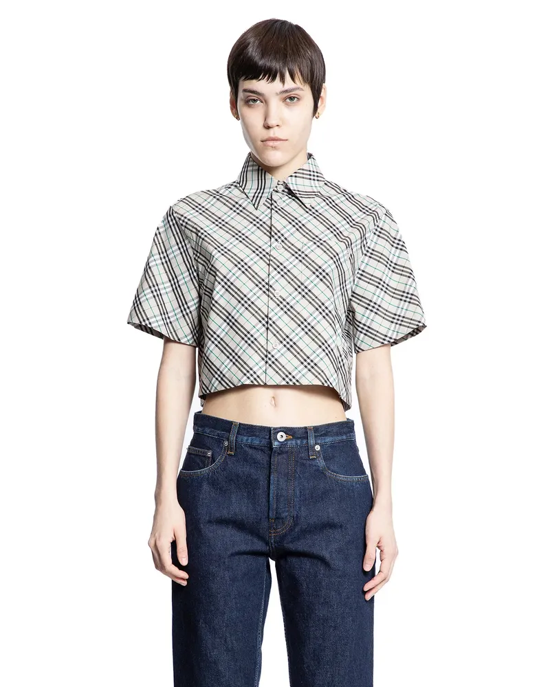 Burberry Cropped Check Cotton Shirt Beige