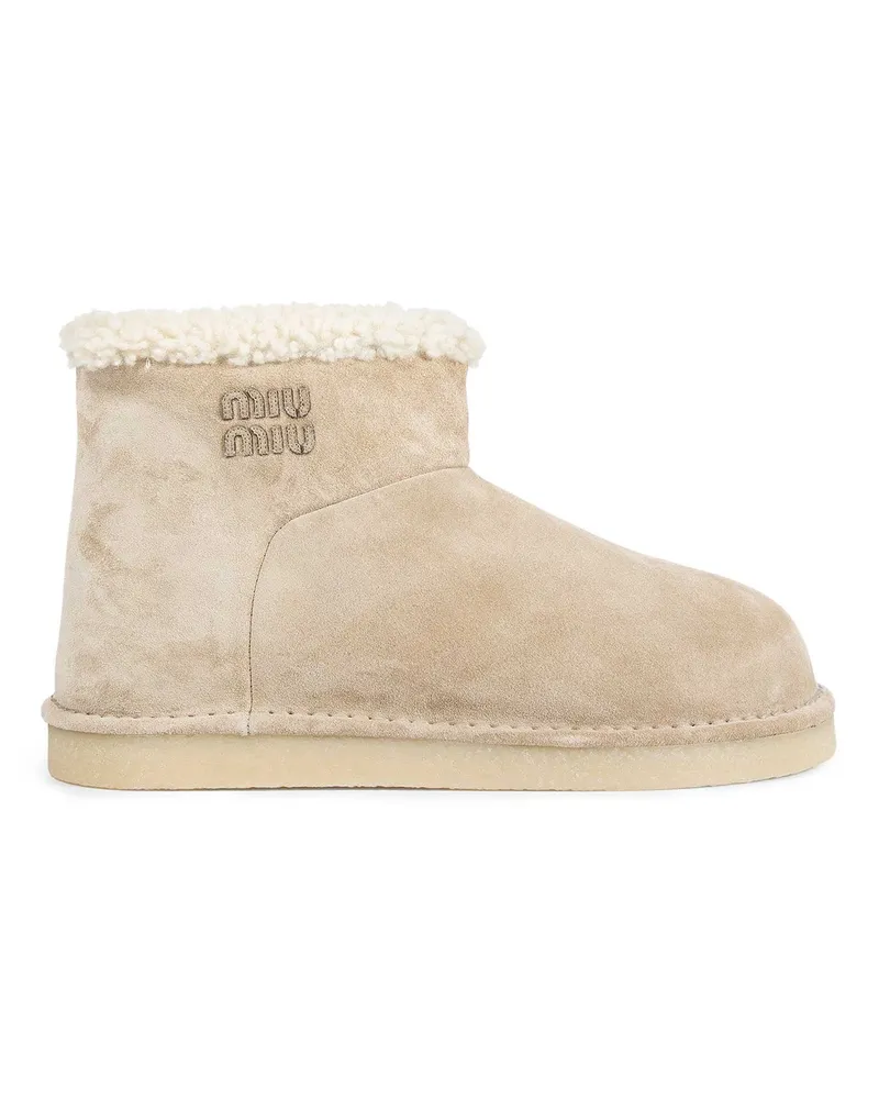 Miu Miu Suede Winter Ankle Boots Beige