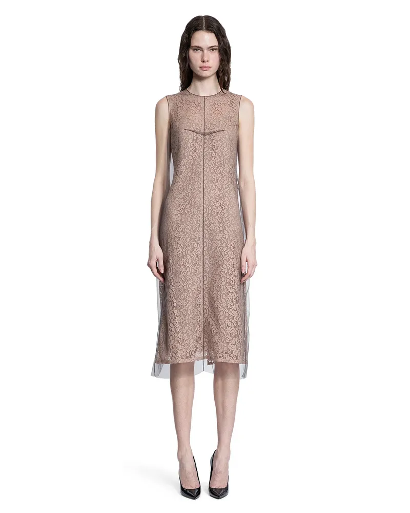 Fendi Floral Lace and Tulle Midi Dress Pink