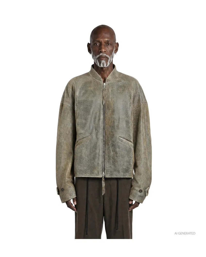 Ziggy Chen Leather Bomber Jacket Green