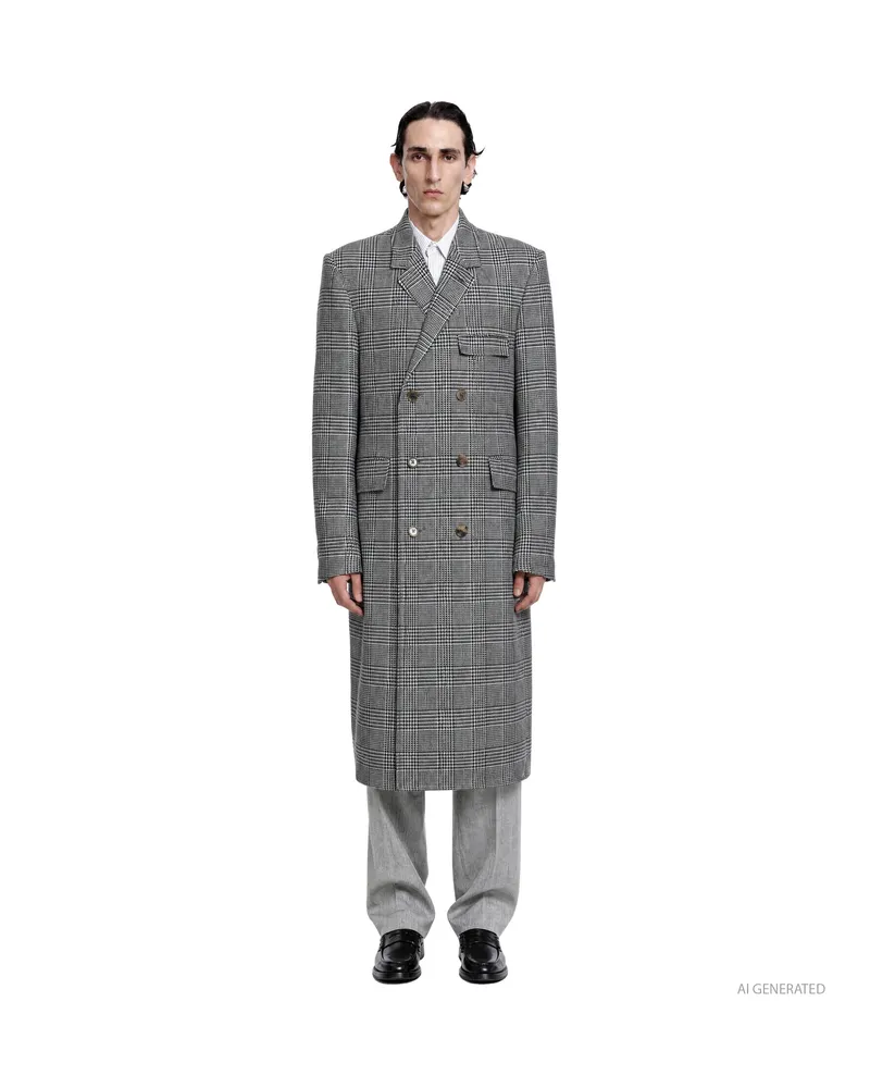 Thom Browne Prince of Wales Wool Chesterfield Overcoat Black&white