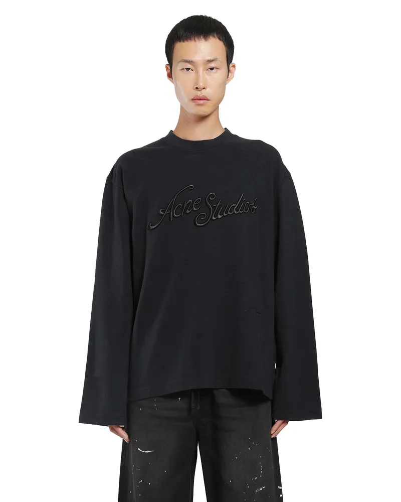 Acne Studios Logo Piqué Long Sleeve T-Shirt Black