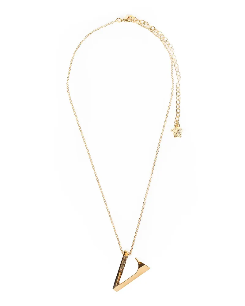 Versace V Pendant Necklace Gold