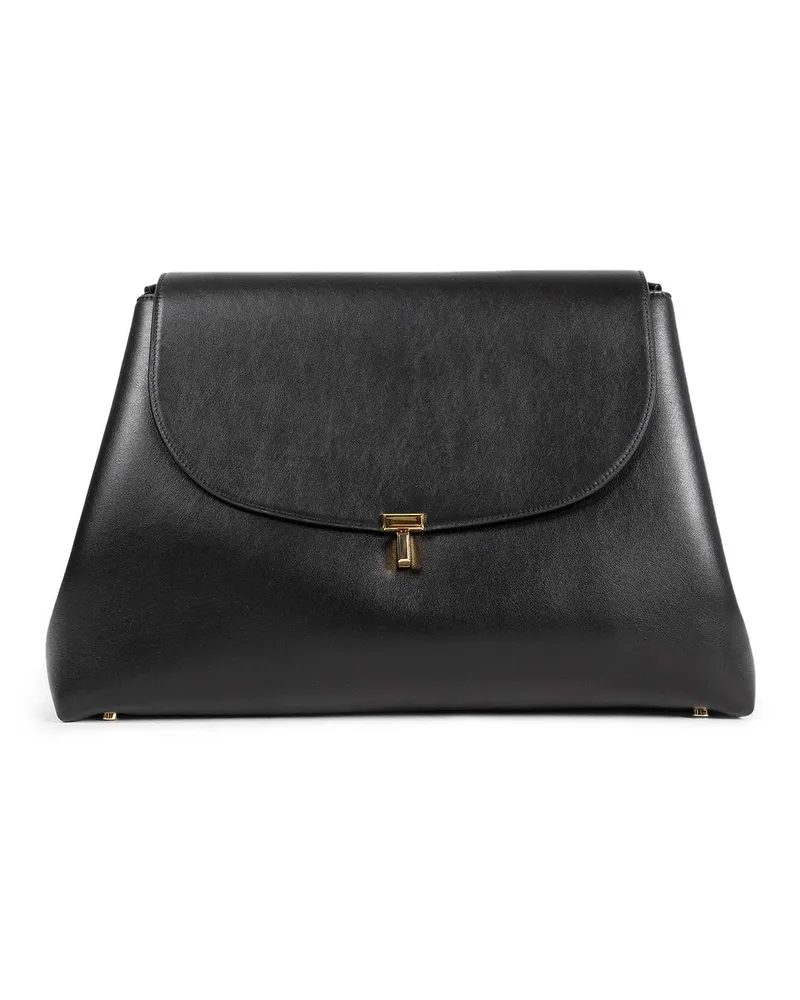 Totême T Lock Satchel Clutch in Leather Black