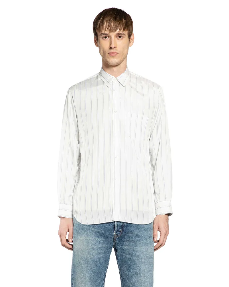 Comme des Garçons Pocket Shirt in Striped Sheer Cupro White